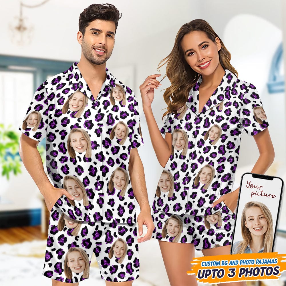 Custom Face Photo With Animal Print Pattern Short Pajamas T368 888900