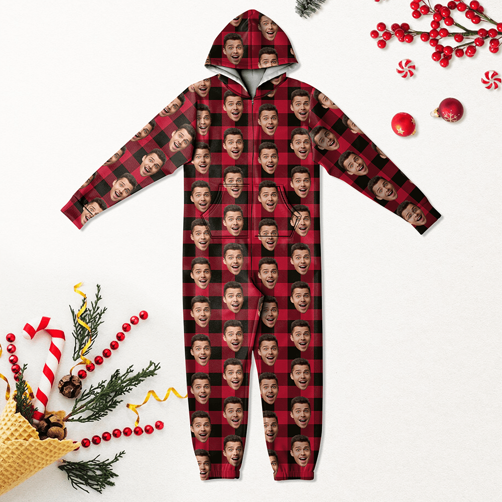 Custom Face Photo With Christmas Pattern Onesie Pajamas TEST_RWB 893224