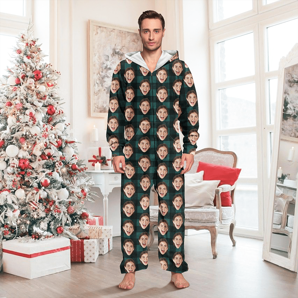 Custom Face Photo With Christmas Pattern Onesie Pajamas TEST_RWB 893224
