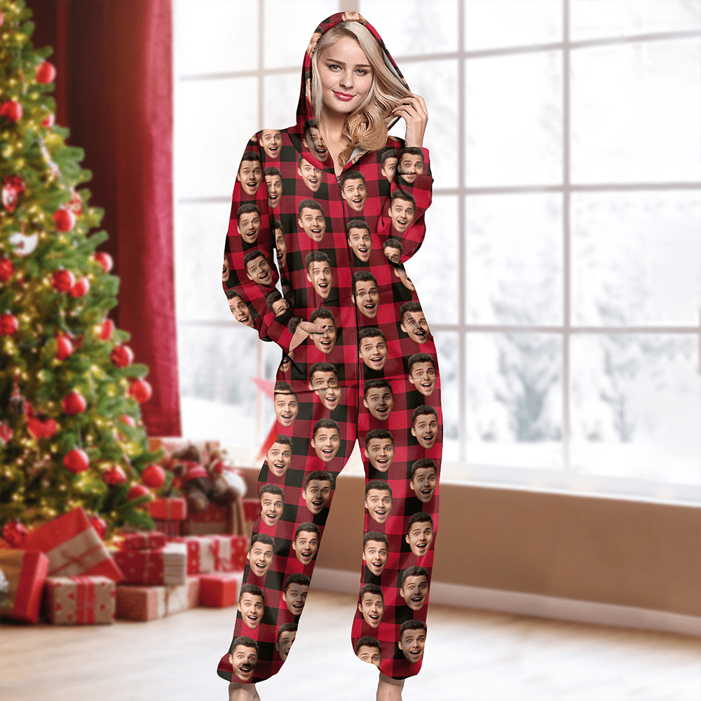 Custom Face Photo With Christmas Pattern Onesie Pajamas TEST_RWB 893224