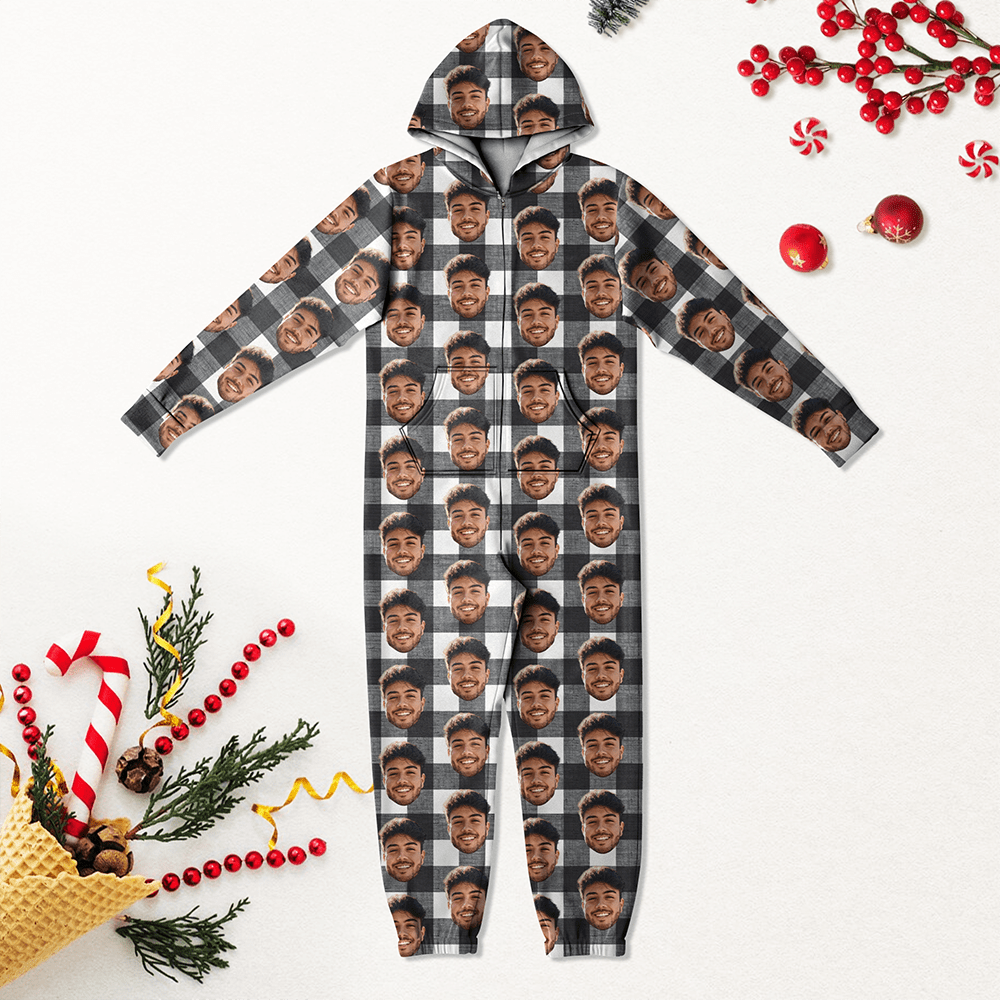 Custom Face Photo With Christmas Pattern Onesie Pajamas TEST_RWB 893224