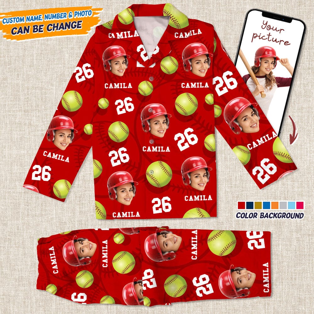 Custom Face Photo With Softball Pajamas Christmas T286 888811