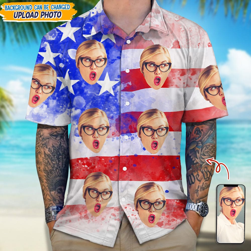 Custom Face Photo With Us Flag Hawaii Shirt TA29 889271