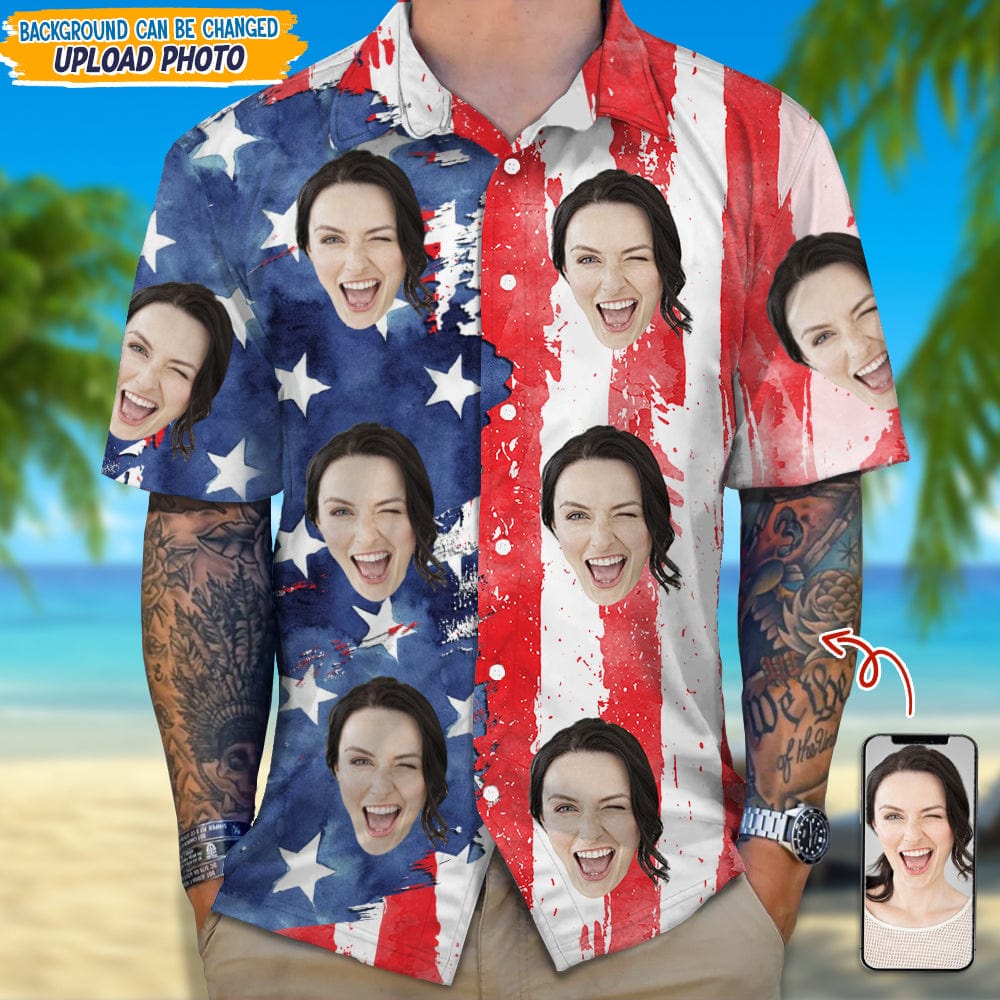Custom Face Photo With Us Flag Hawaii Shirt TA29 889271