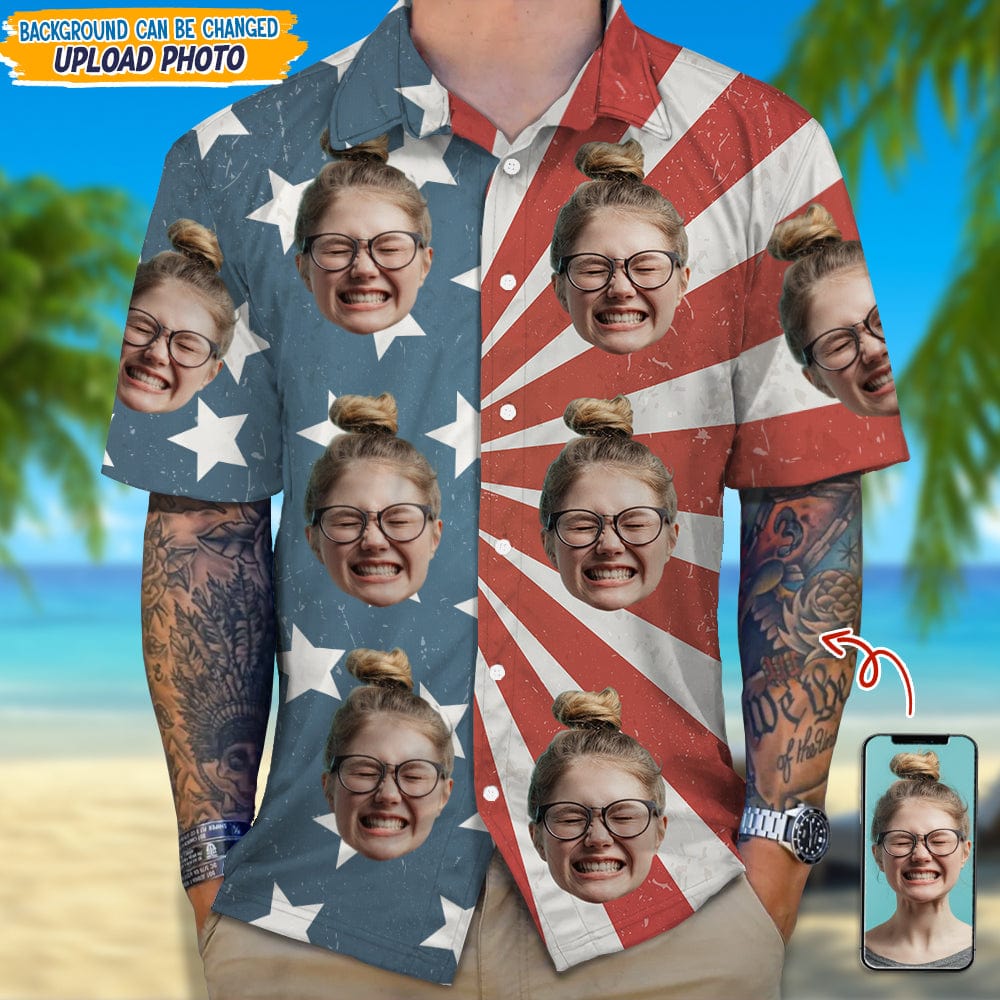 Custom Face Photo With Us Flag Hawaii Shirt TA29 889271