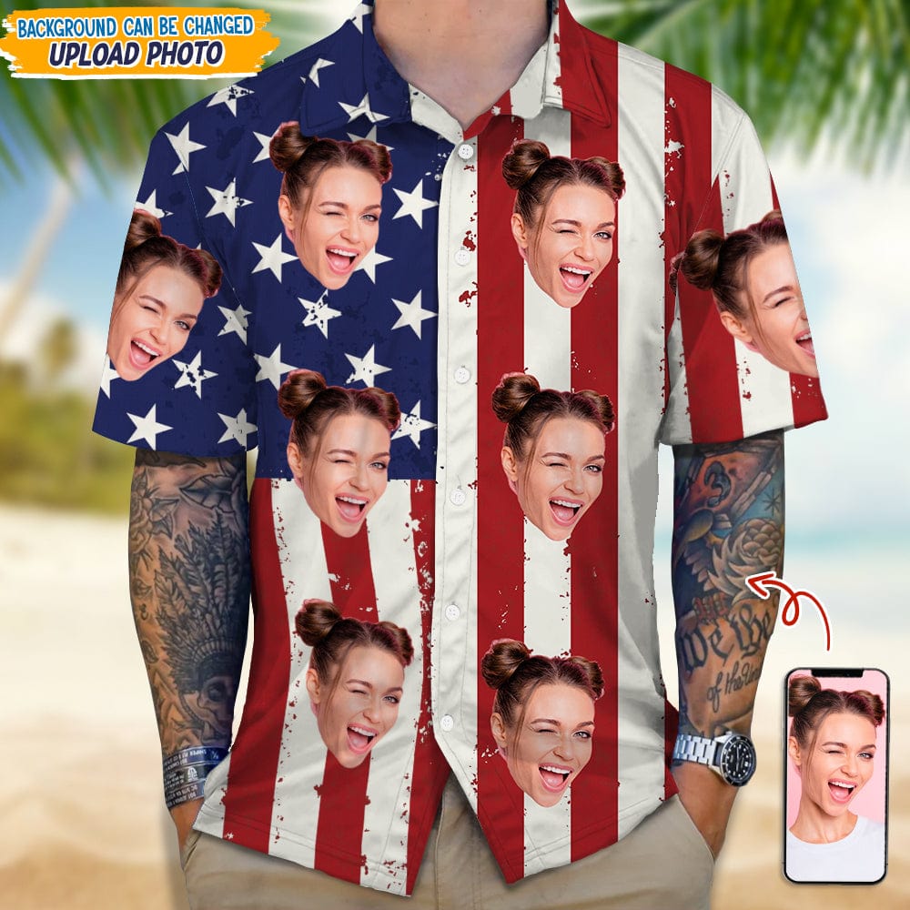 Custom Face Photo With Us Flag Hawaii Shirt TA29 889271