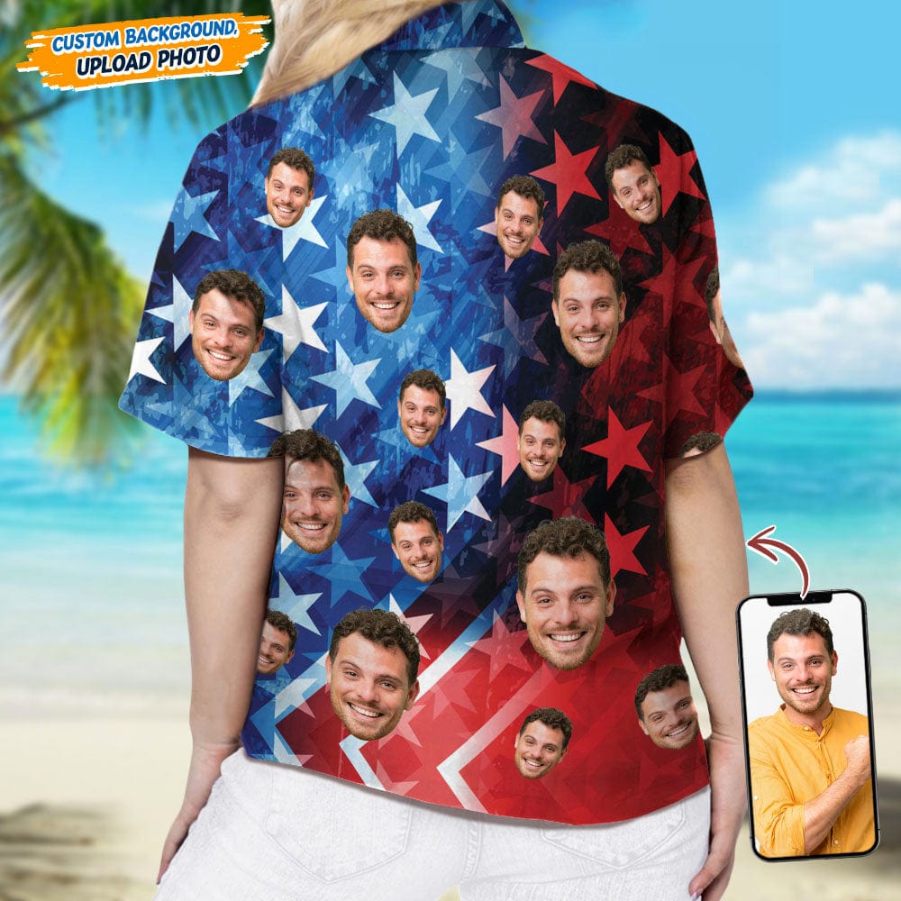 Custom Face Photo With US Flag Vertical Stripes Women's Hawaii Shirt TA29 889330