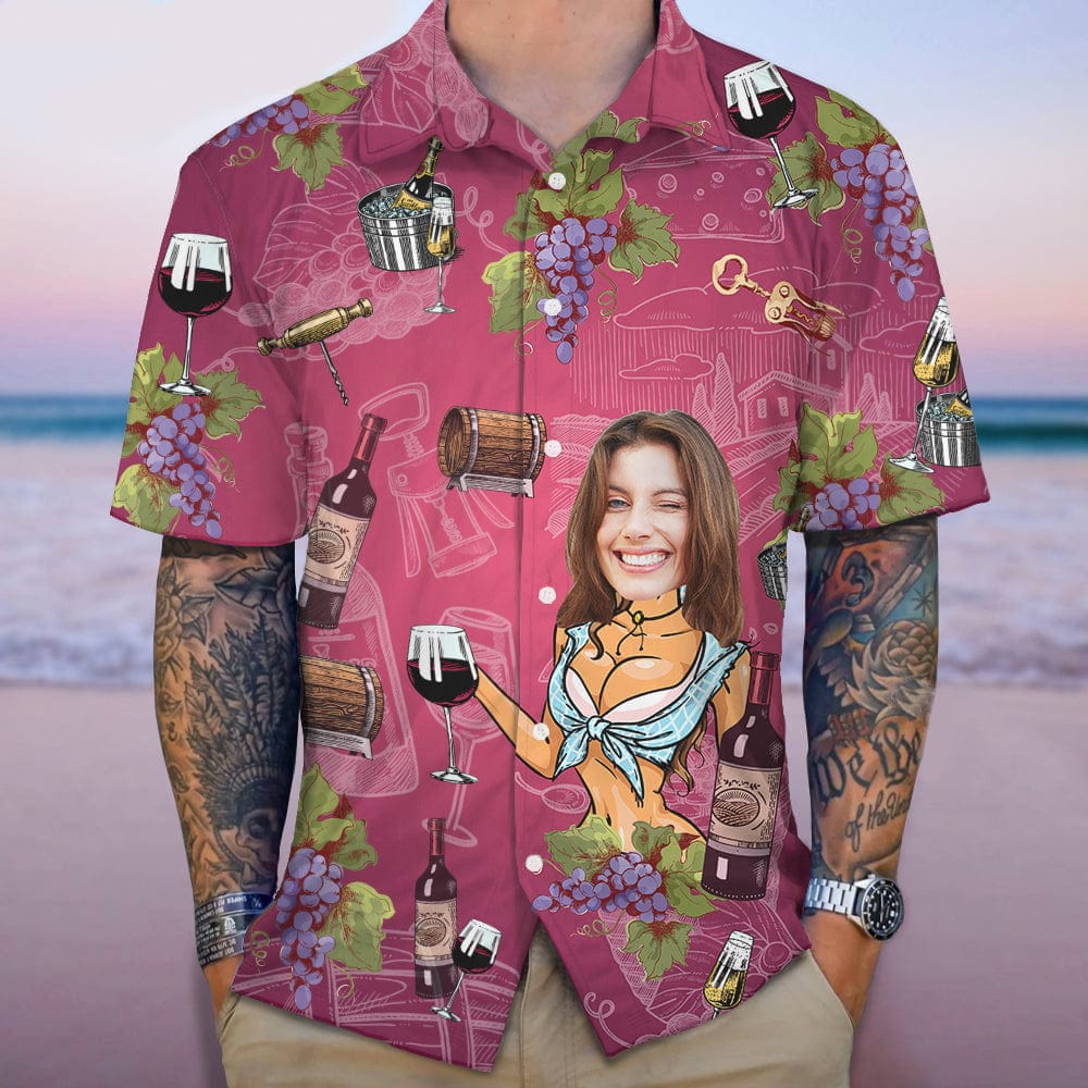 Custom Face Photo With Wine Bottle Hawaii Shirt N304 889351