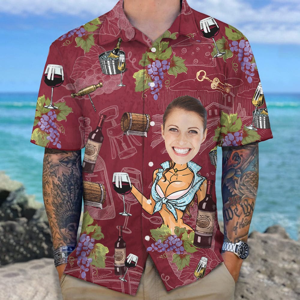 Custom Face Photo With Wine Bottle Hawaii Shirt N304 889351