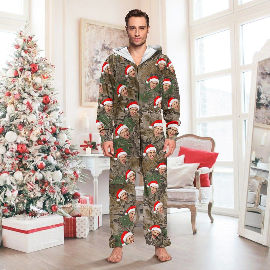 Custom Human Face Photo With Camo Background Onesie Pajamas HO82 893378