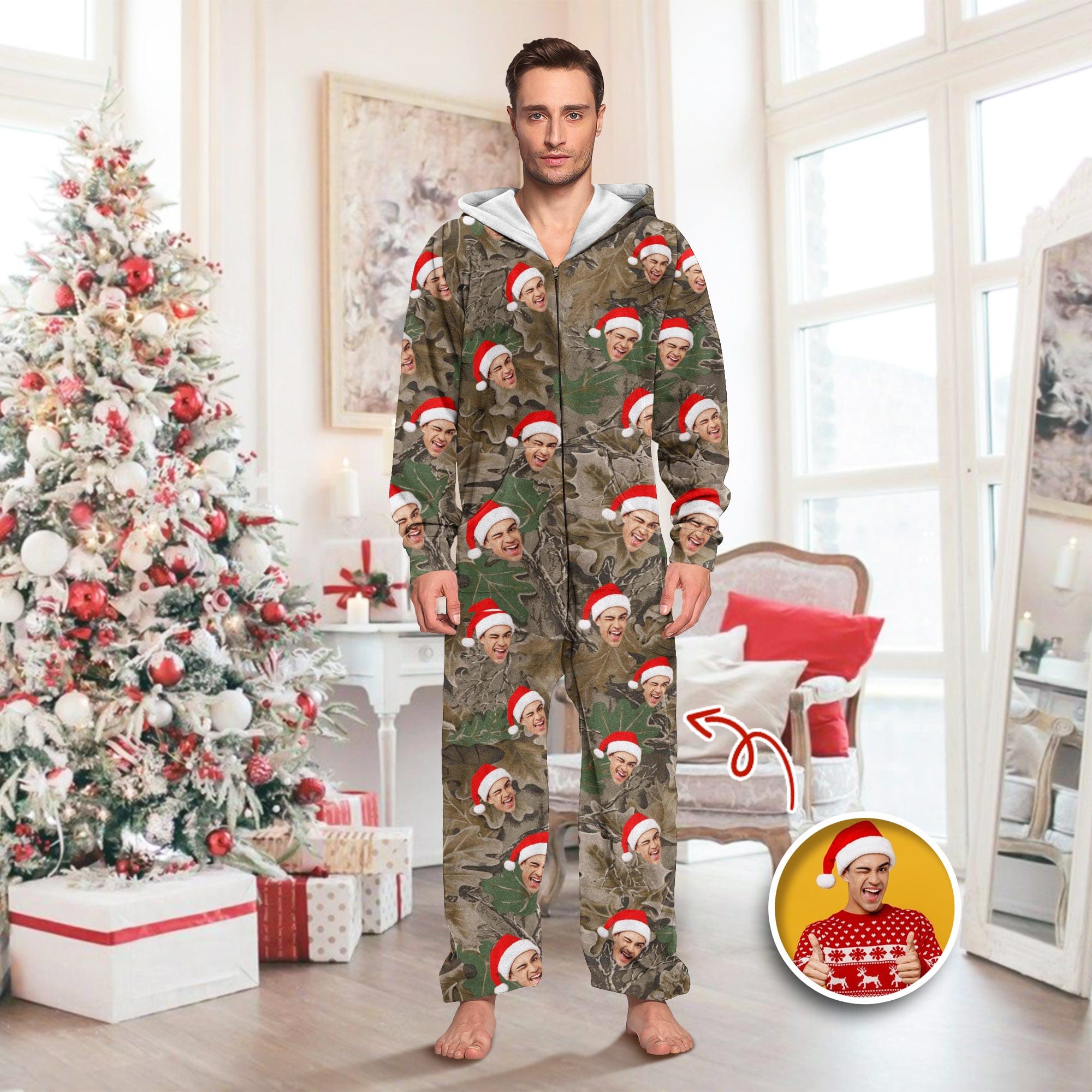 Custom Human Face Photo With Camo Background Onesie Pajamas HO82 893378