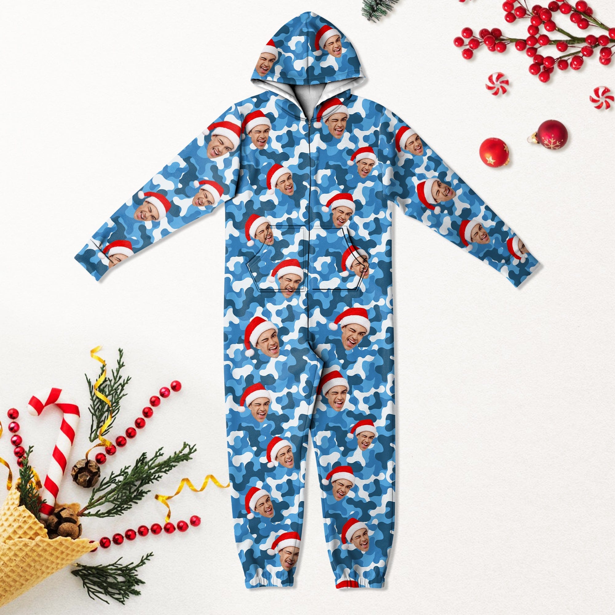 Custom Human Face Photo With Camo Background Onesie Pajamas HO82 893378