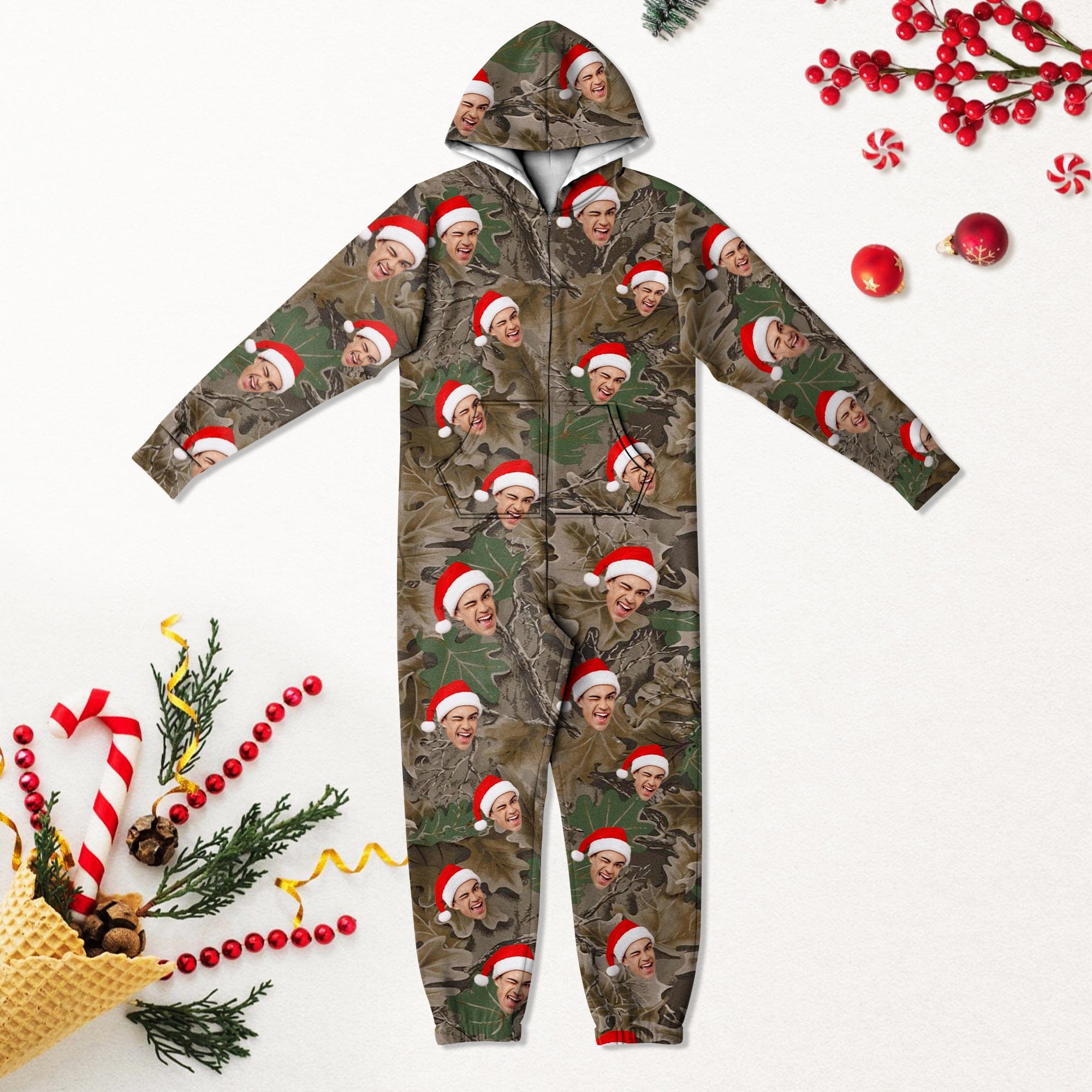 Custom Human Face Photo With Camo Background Onesie Pajamas HO82 893378