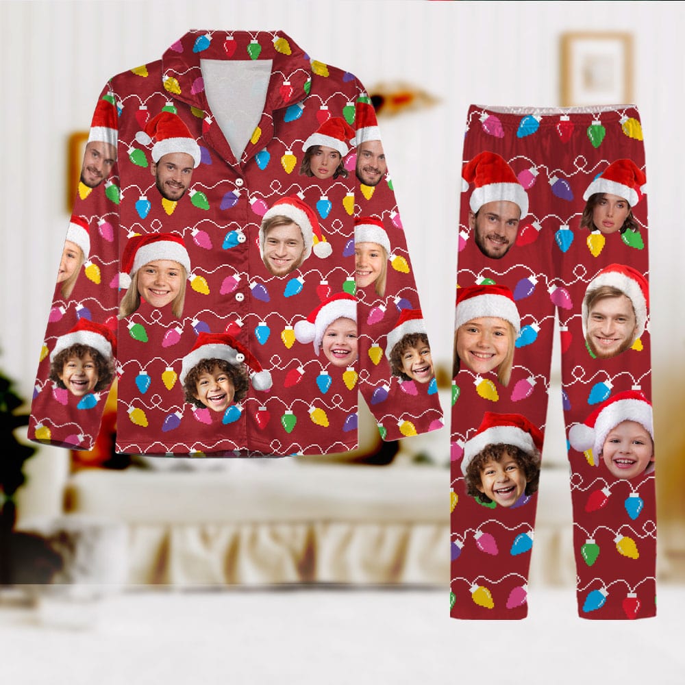 Custom Human Face Photo With Colorful Christmas Lights Pajamas N304 889908