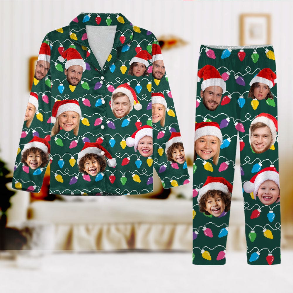 Custom Human Face Photo With Colorful Christmas Lights Pajamas N304 889908