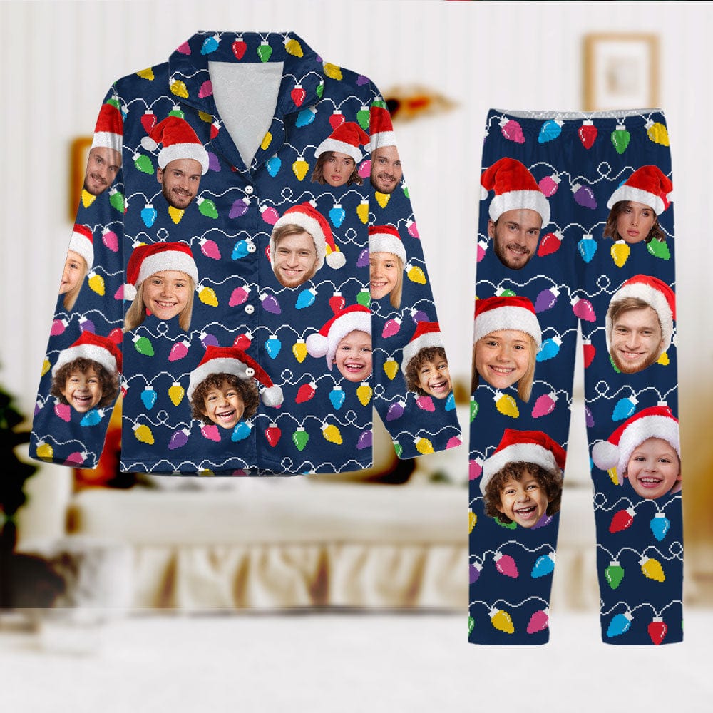 Custom Human Face Photo With Colorful Christmas Lights Pajamas N304 889908