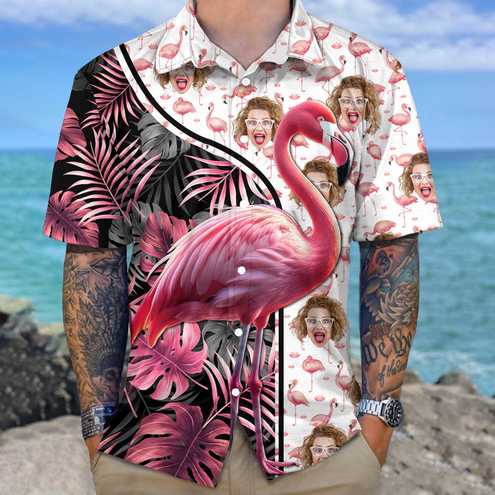 Custom Human Face Photo With Flamingo Hawaii Shirt K228 890551