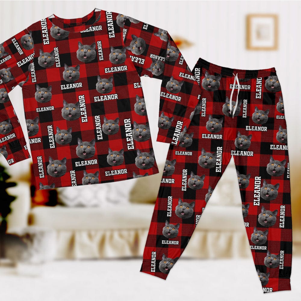 Custom Photo And Name With Buffalo Plaid Pattern Cat Sleepwear N304 889778