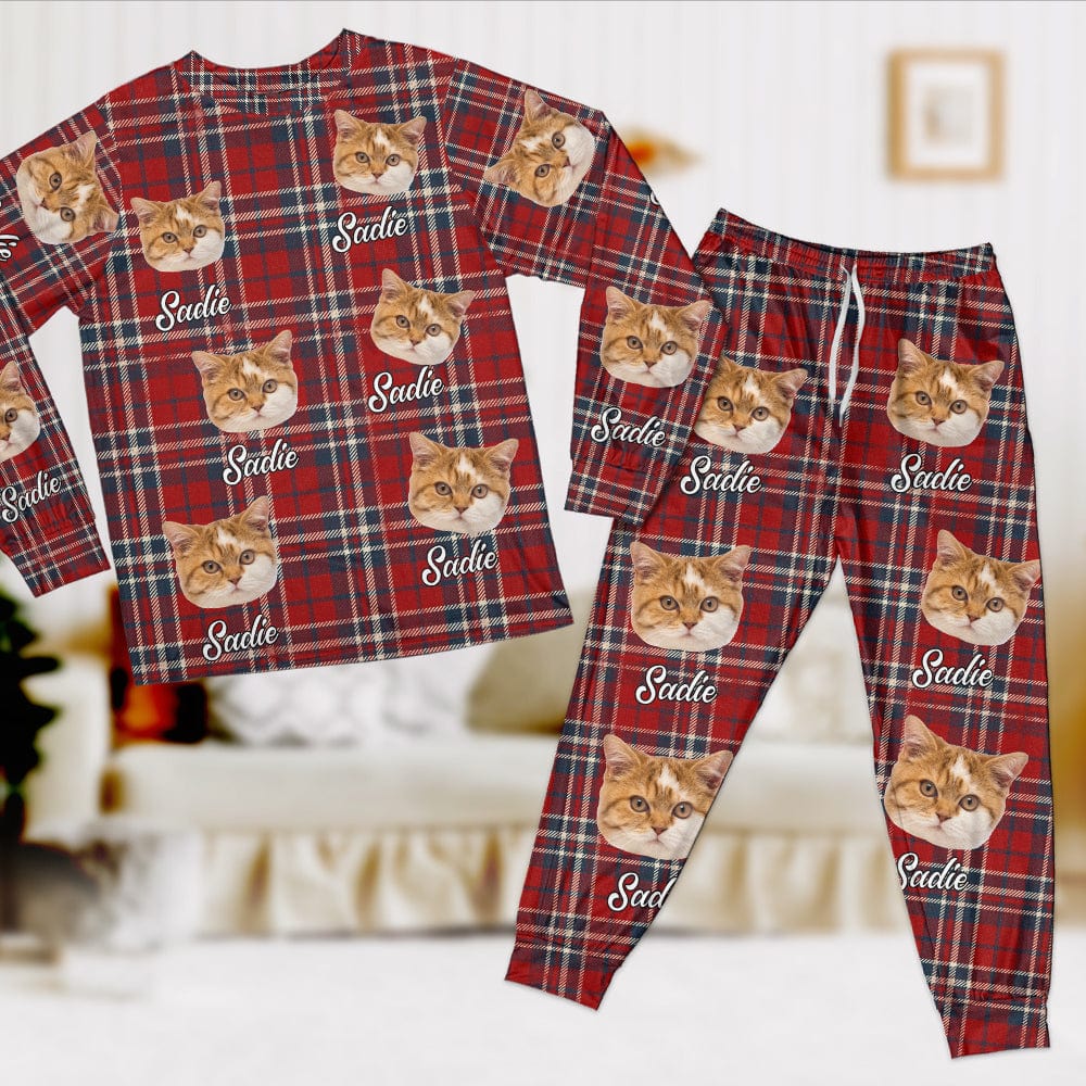 Custom Photo And Name With Christmas Background Cat Sleepwear N304 889969