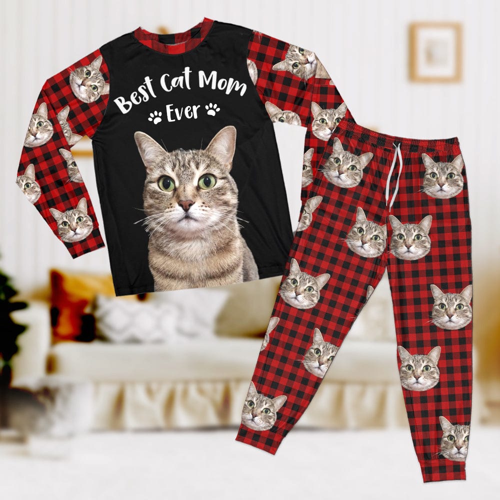 Custom Photo Best Cat Mom, Cat Dad Ever Christmas Sleepwear HA75 891560