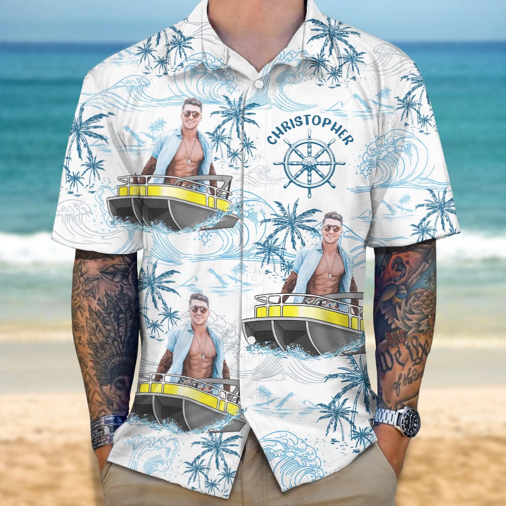 Custom Photo Boating Pontoon  Human Faces Hawaii Shirt N304 889823