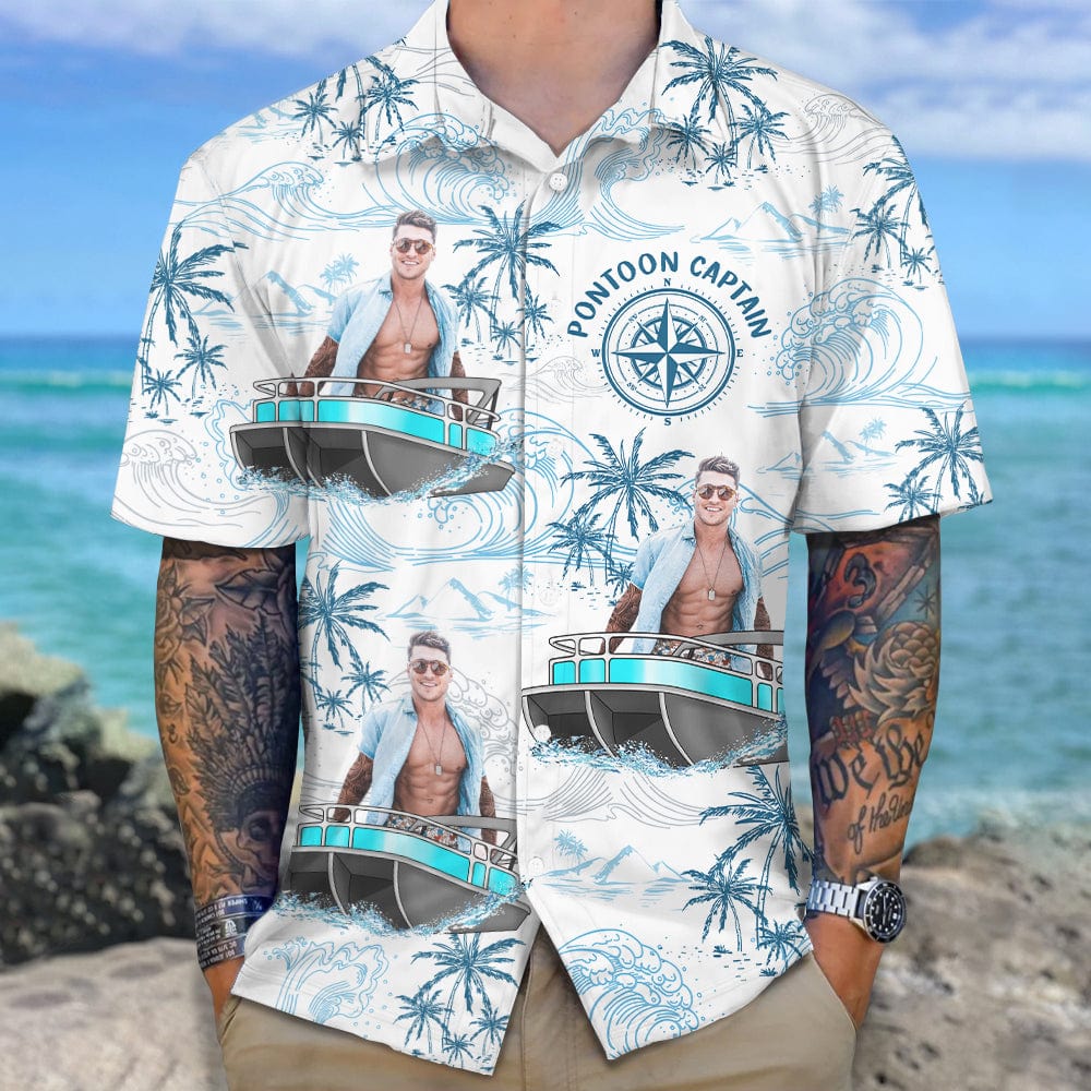 Custom Photo Boating Pontoon  Human Faces Hawaii Shirt N304 889823