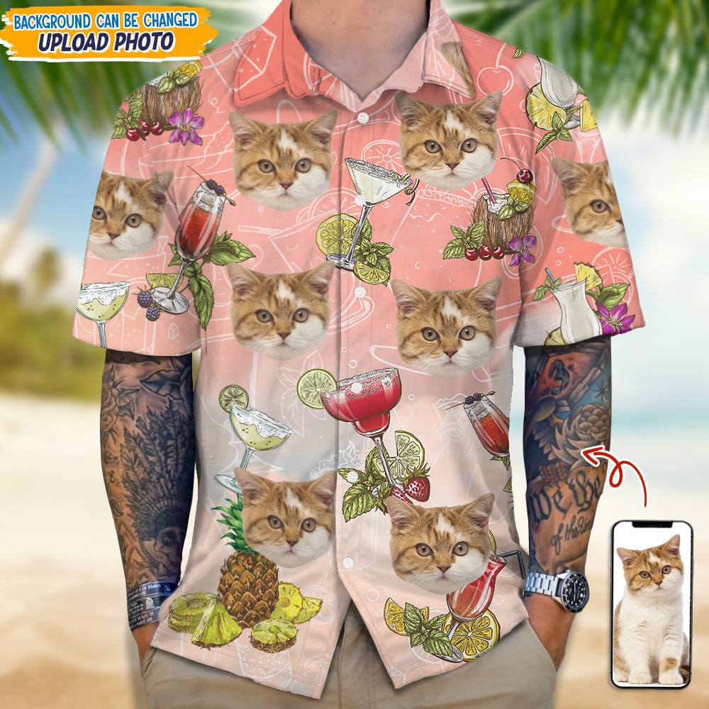 Custom Photo Cat And Cocktail Hawaii Shirt TA29 889371