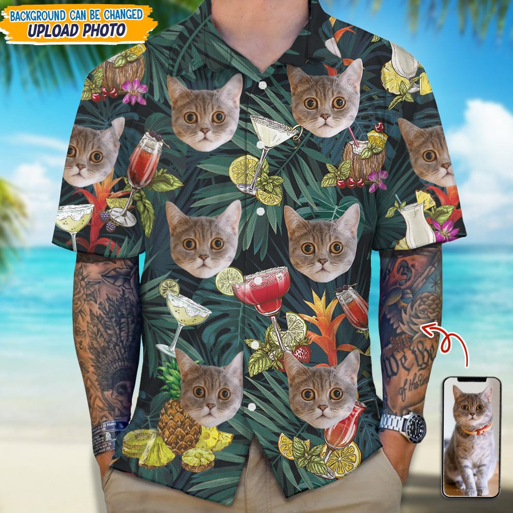 Custom Photo Cat And Cocktail Hawaii Shirt TA29 889371