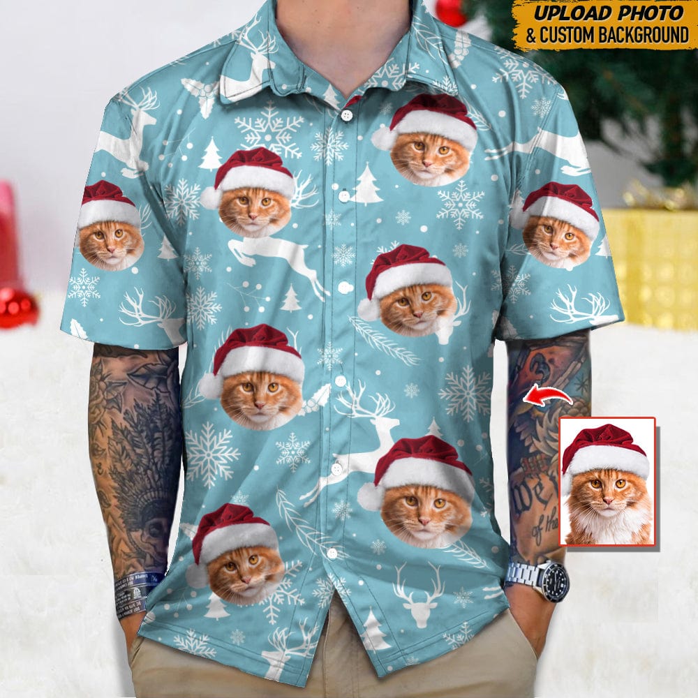 Custom Photo Cat Christmas Snow Cat Hawaii Shirt N304 HN590