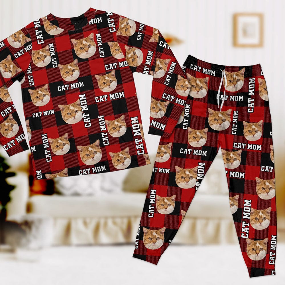 Custom Photo Cat Mom Cat Dad With Buffalo Plaid Pattern Sleepwear N304 889786