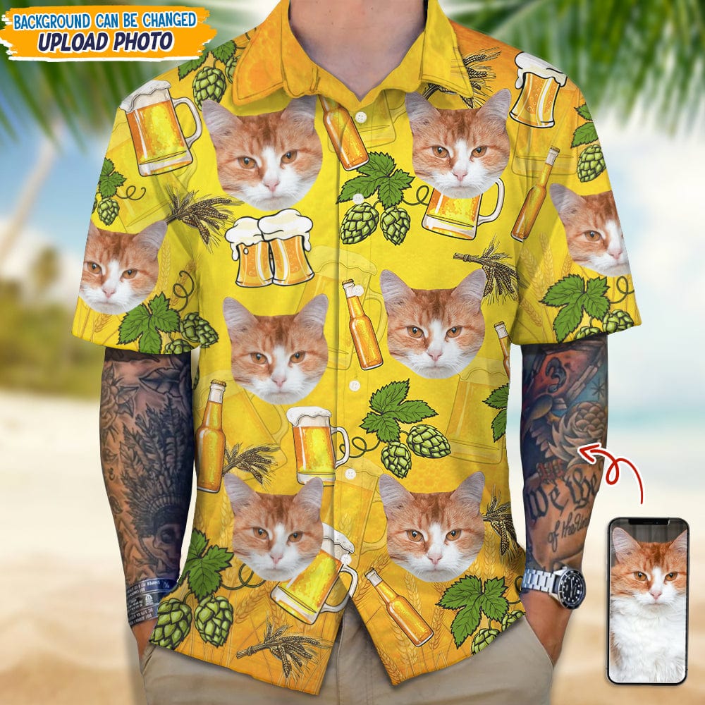Custom Photo Cat With Beer Bottle Hawaii Shirt TA29 889359