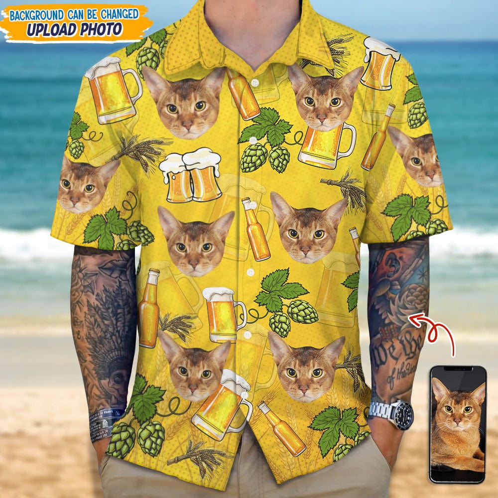 Custom Photo Cat With Beer Bottle Hawaii Shirt TA29 889359