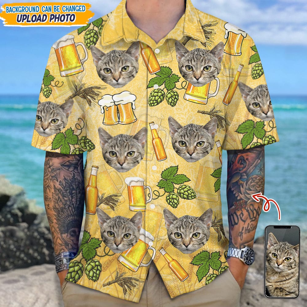 Custom Photo Cat With Beer Bottle Hawaii Shirt TA29 889359