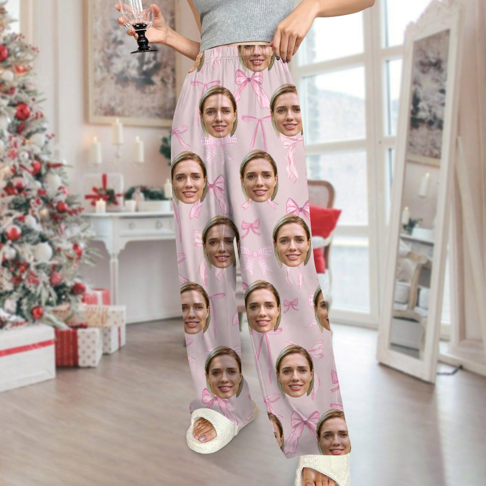 Custom Photo Coquette Bows Christmas Pajamas For Bestie LM32 891987