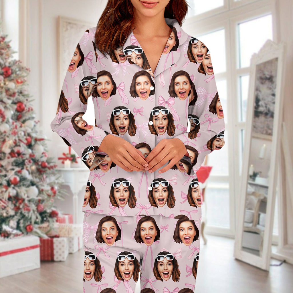 Custom Photo Coquette Bows Christmas Pajamas For Bestie LM32 891987
