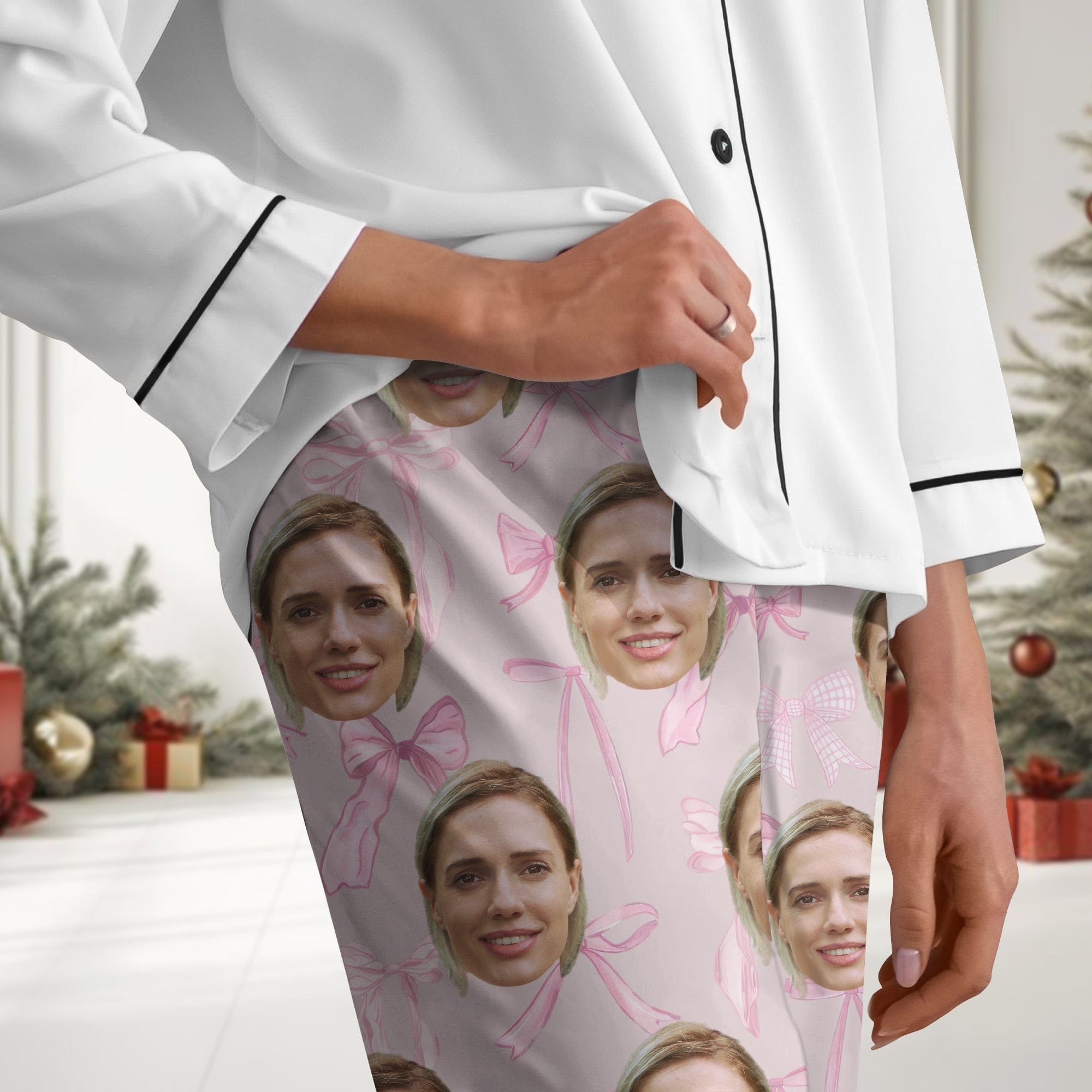 Custom Photo Coquette Bows Christmas Pajamas For Bestie LM32 891987