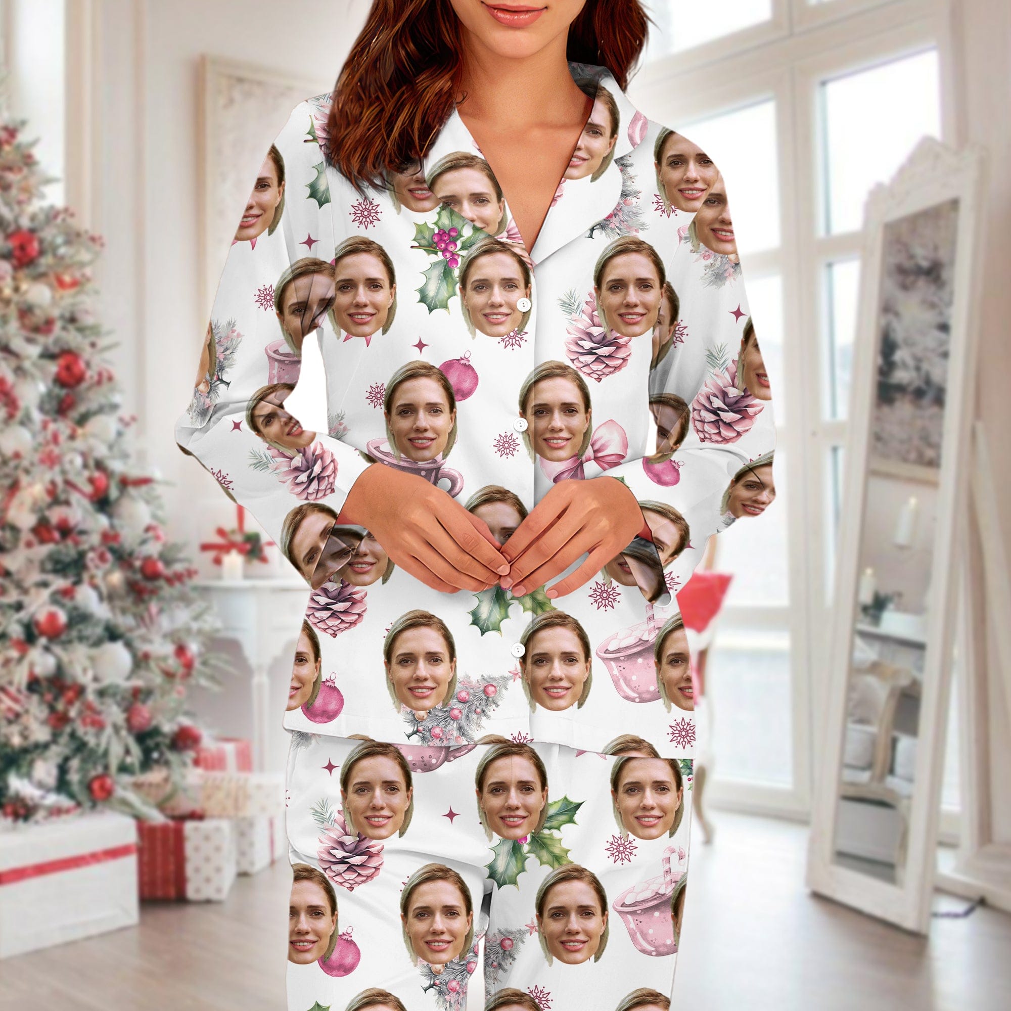 Custom Photo Coquette Bows Christmas Pajamas Funny Gift For Bestie LM32 895006
