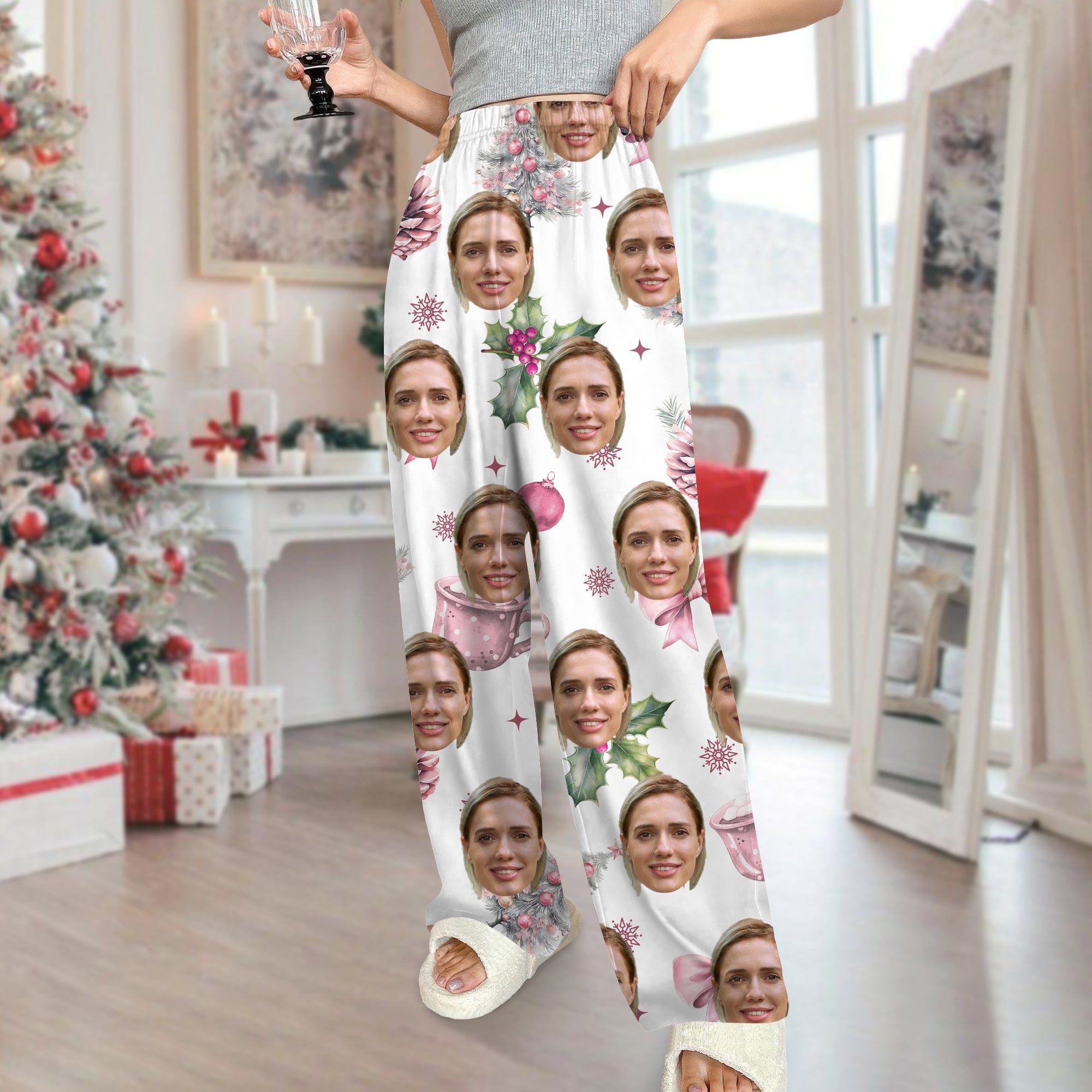 Custom Photo Coquette Bows Christmas Pajamas Funny Gift For Bestie LM32 895006