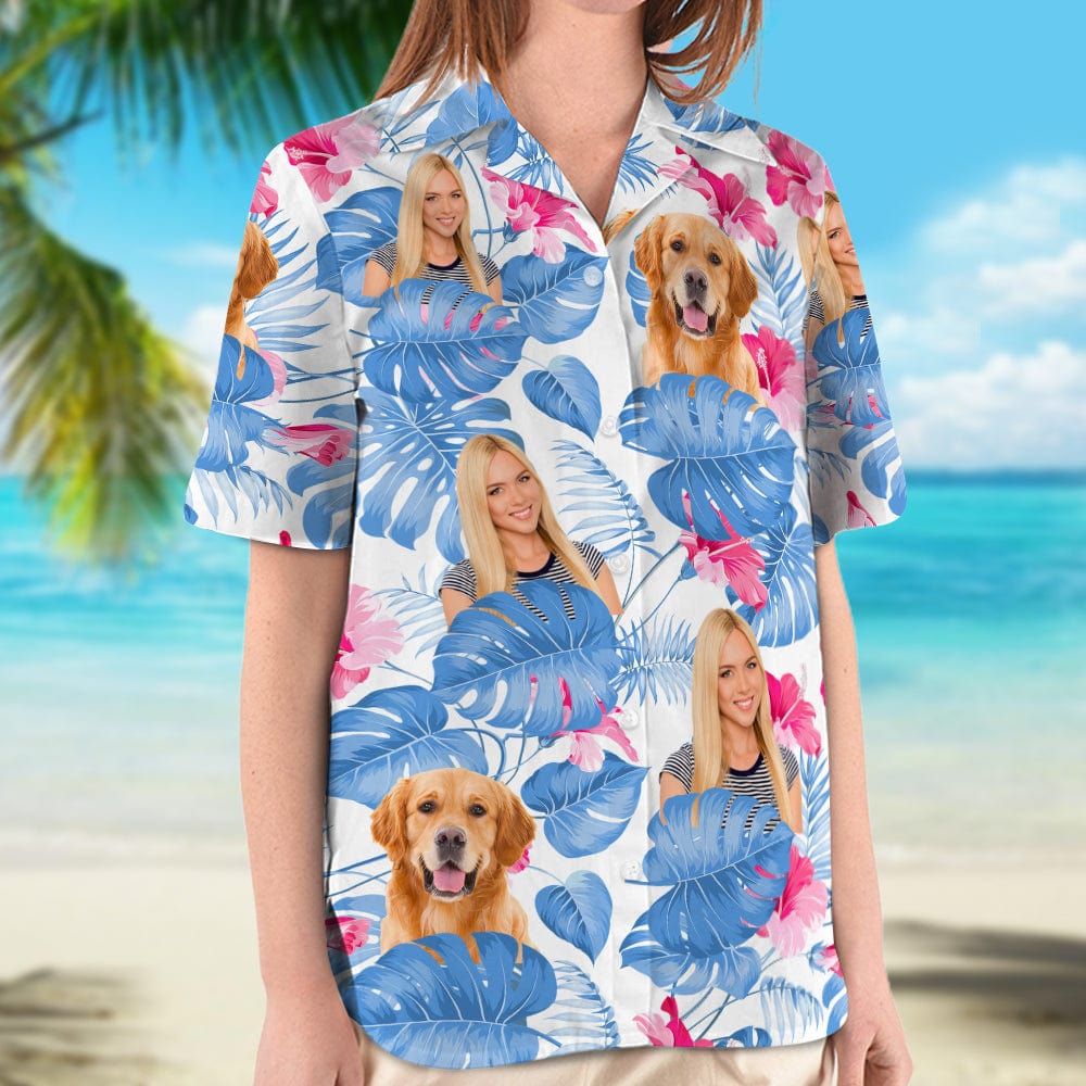 Custom Photo Dog And Face Woman's Hawaii Shirt DA199 890409
