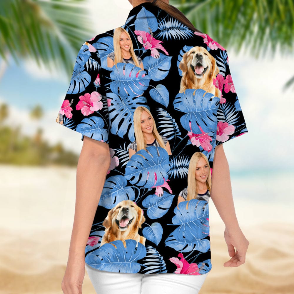 Custom Photo Dog And Face Woman's Hawaii Shirt DA199 890409