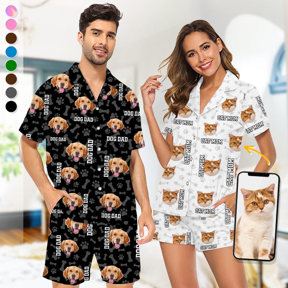 Custom Photo Dog Cat With Dad Mom Text Short Pajamas TA29 889014