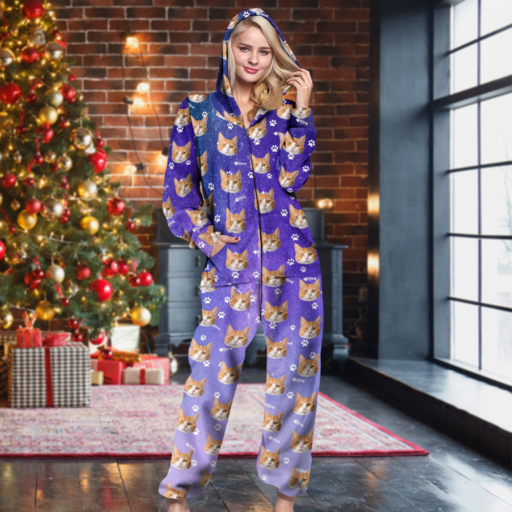 Custom Photo Galaxy Onesie Pajamas For Cat Lovers HO82 893232
