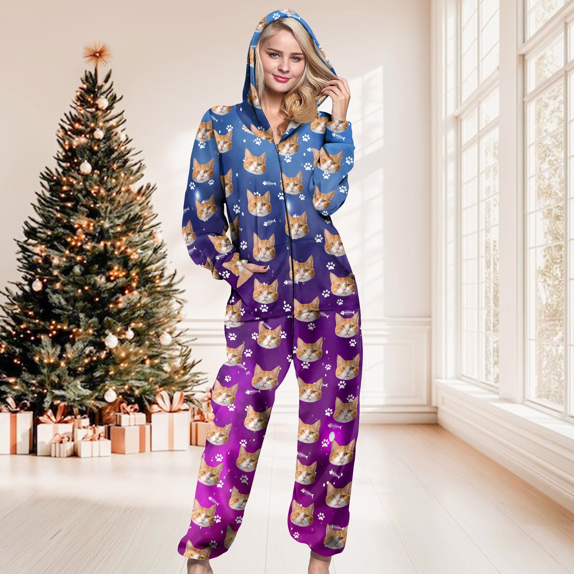 Custom Photo Galaxy Onesie Pajamas For Cat Lovers HO82 893232