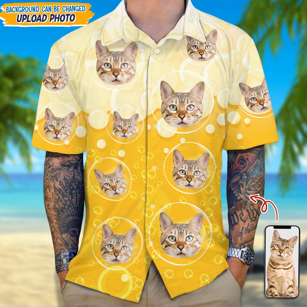 Custom Photo In Beer Bubble For Cat Lover Hawaii Shirt TA29 889291