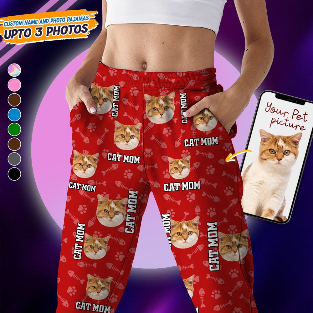 Custom Photo Name Paw Pattern Dog Cat Pajamas K228 888800