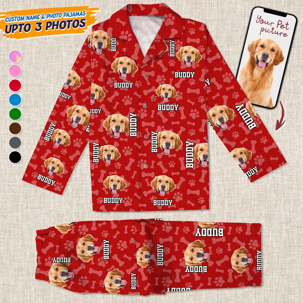 Custom Photo Name Paw Pattern Dog Cat Pajamas K228 888800