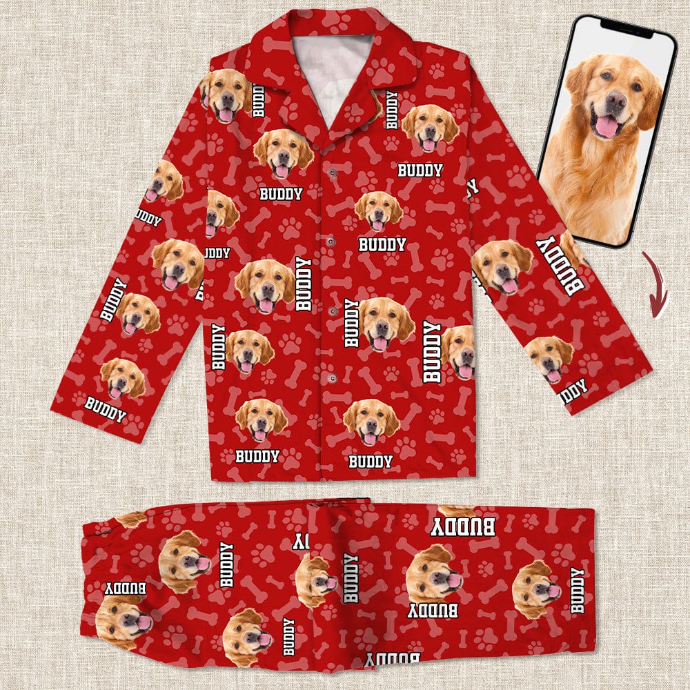 Custom Photo Name Paw Pattern Dog Cat Pajamas K228 888800