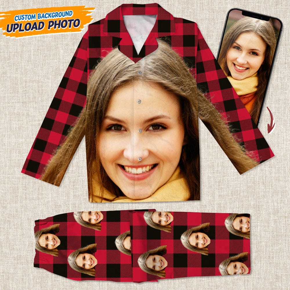 Custom Photo Portrait Face With Christmas Accessories Flannel Pajamas N369 HA75 888723