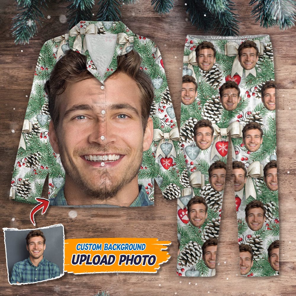 Custom Photo Portrait Face With Christmas Accessories Flannel Pajamas N369 HA75 888723