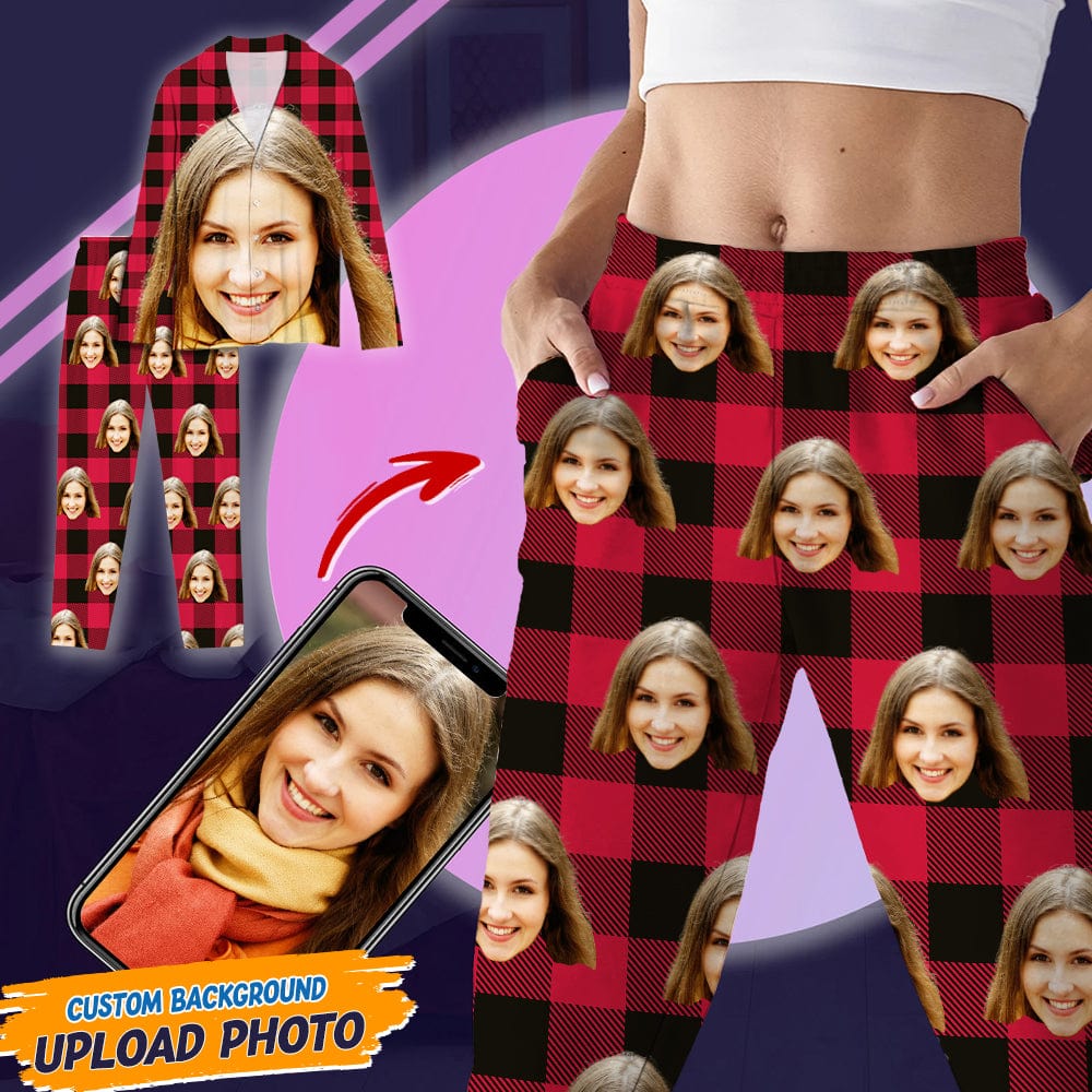 Custom Photo Portrait Face With Christmas Accessories Flannel Pajamas N369 HA75 888723